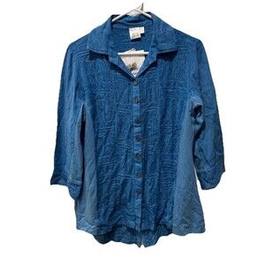 New Parsley & Sage Tunic Top Embroidered Button Down 3/4 Sleeve Sz M Western